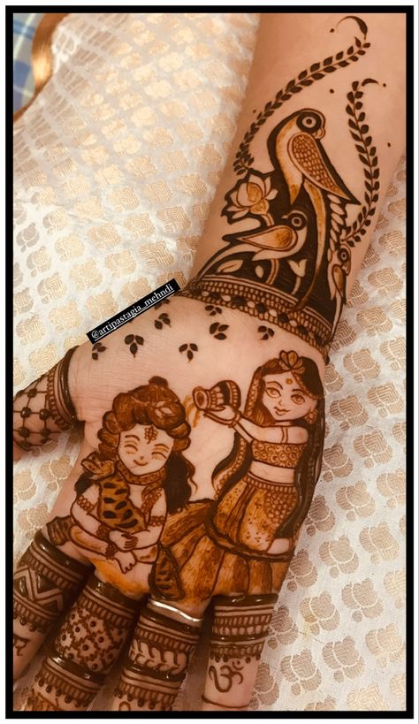 #mehndi #bridalmehndi #bridalmehndidesign #mehndiartist Shiv Parvati Mehndi Design, Shiv Parvati Mehendi Design, Shiv Mehndi Design, Shiv Parvati Ganesh, Portrait Mehndi, Marwari Mehndi Design, Teej Festival, Wedding Henna Designs, Dairy Milk Silk