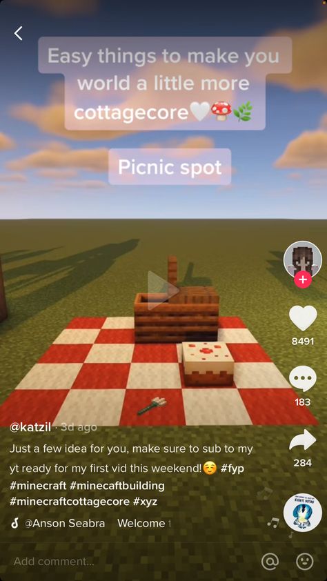 Picnic Spot Minecraft, Minecraft Picnic Spot, Minecraft Picnic, Cute Things To Build In Minecraft, Minecraft Nature, Aesthetic Minecraft Builds, Modern Minecraft, Cottage Village, Minecraft Town