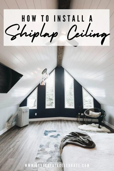 Painted A Frame Ceiling, Shiplap A Frame Ceiling, Shiplap Ceiling Attic Bedroom, Shiplap On Vaulted Ceiling, Shiplap Angled Ceiling, Vertical Shiplap Wall And Ceiling, Shiplap Slanted Ceiling, Shiplap Attic Ceiling, Lighting For Slanted Ceiling