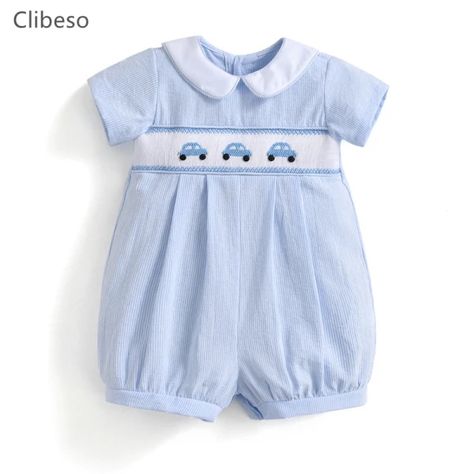 Just found this amazing item on AliExpress. Check it out! $9.01  84％ Off | 2024 Baby Boy Smocked Blue Romper Children Car Embroidered Jumpsuit Baby Boy Romper Peter Pan Collar Spanish Boutique Clothes Boys Smock, Spanish Baby Clothes, Spanish Outfits, Classic Baby Clothes, Baby Bubble Romper, Vintage Baby Boys, Boy Monogram, Embroidered Jumpsuit, Audi 100