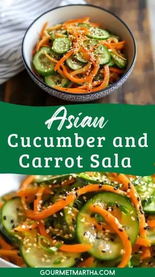 Looking for a light, refreshing, and healthy side dish? This Asian Cucumber and Carrot Salad is packed with crisp veggies and tangy flavors that will awaken your taste buds. It's the perfect combination of crunchy, sweet, and savory – an irresistible addition to any meal! Ready to cook? Click for the recipe #AsianSalad #HealthyRecipes #CucumberSalad #CarrotSalad #EasySideDish #SaladIdeas #HealthyEating #FreshFlavors #QuickRecipes #VegetarianDelight Asian Carrot Salad, Sweet Cucumber Salad, Asian Cucumber Recipe, Cucumber Recipes Easy, Cucumber Salad Asian, Thai Side Dishes, Asian Cucumber Salad Recipe, Cucumber Carrot Salad, Asian Salad Recipe