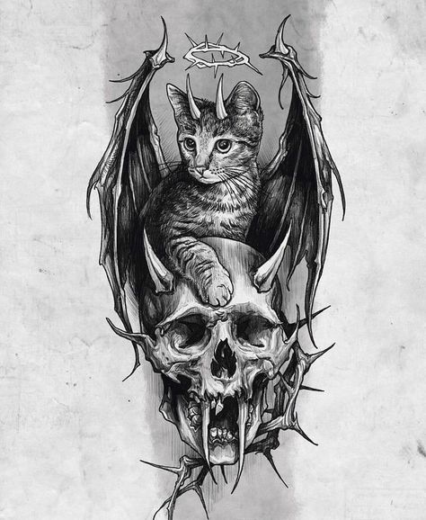 Cat Skull Tattoo, Tattoos Abstract, Gotik Tattoo, Upper Arm Tattoo, Tattoos Japanese, Tattoos Watercolor, Tattoos Traditional, Abstract Tattoos, Maori Tattoos