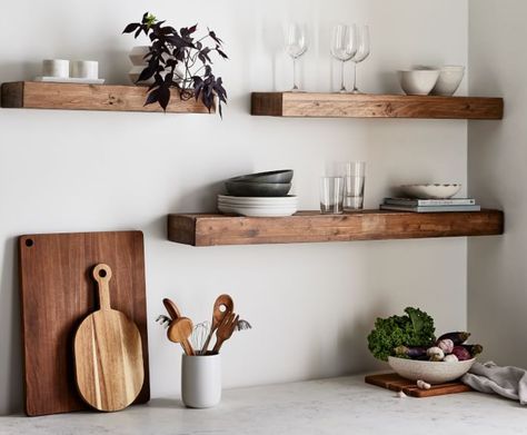 8 Kitchen Cabinet Alternatives: Unique Storage with Style Floating Shelf Bedroom, Kitchen Cabinet Alternatives, Vertical Shelves, Kitchen Shelving Units, Shelf Bedroom, Floating Shelves Bedroom, Reclaimed Wood Floating Shelves, Shelf Corner, Shelf Hanging