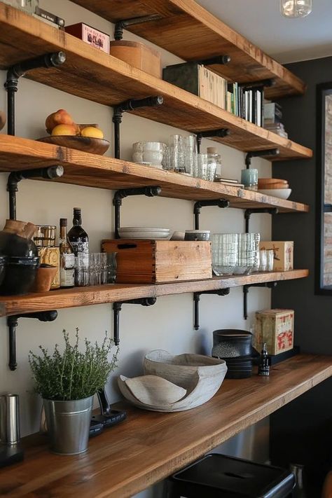 "Add a modern, industrial edge to your home with DIY Pipe Shelving! 🛠️🏙️ Perfect for blending style with function. 🌟✨ #IndustrialPipeShelving #DIYShelving #ModernHomeInspiration" Industrial Pantry, Diy Pantry Shelves, Shelves Industrial, Pipe Shelving, Industrial Style Interior, Pantry Laundry, Pantry Shelves, Industrial Pipe Shelves, Diy Pipe