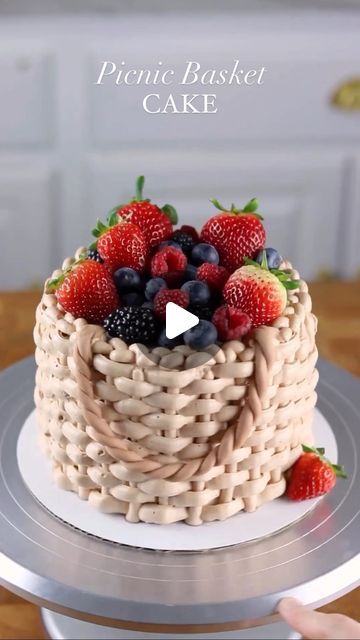 Sheri Wilson on Instagram: "Spring Picnic Basket Cake 🧺🍓🌸  I’m so ready for warm weather and picnics! What’s your favorite season of the year?  #picnic #springtime #cakedecorating #springbaking #bakingideas" Berry Poke Cake, Basket Weave Cake, Coconut Poke Cakes, Cake Magazine, Italian Meringue Buttercream, Basket Cake, Blueberry Breakfast Cake, Spring Baking, Lemon Bundt Cake