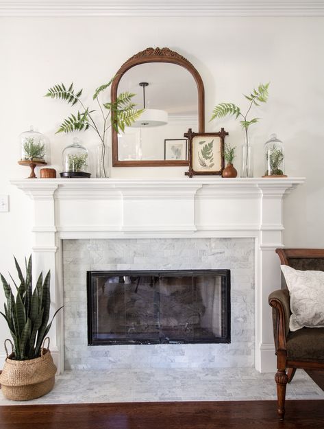 DIY Spring Terrarium Mantle | DeeplySouthernHome Spring Terrarium, Spring Mantle Decor, Mantle Styling, Spring Mantle, Diy Daybed, Fireplace Mantle Decor, Mini Terrarium, Fireplace Mantel Decor, Summer Mantle Decor