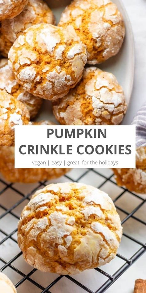 Pumpkin Cookies Vegan, Pumpkin Crinkle Cookies, Best Pumpkin Cookies, Pumpkin Cookies Healthy, Healthy Vegan Cookies, Vegan Pumpkin Cookies, Easy Vegan Cookies, Canned Pumpkin Recipes, Pumpkin Puree Recipes