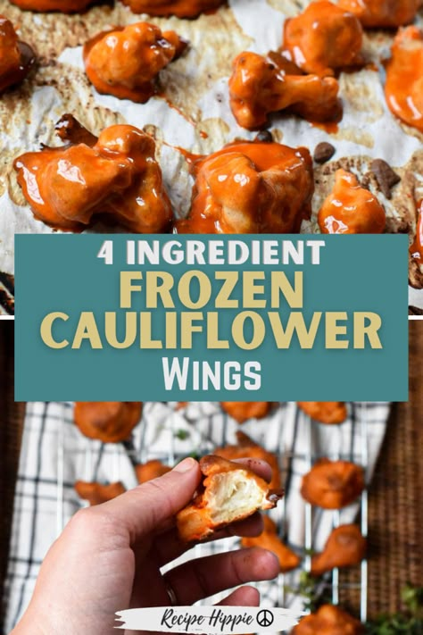 Frozen Cauliflower Wings - Recipe Hippie Frozen Cauliflower Recipes, Frozen Corn Recipes, Frozen Vegetable Recipes, Buffalo Bites, Buffalo Cauliflower Wings, Baked Buffalo Cauliflower, Frozen Cauliflower, Cauliflower Buffalo Wings, Easy Healthy Snack