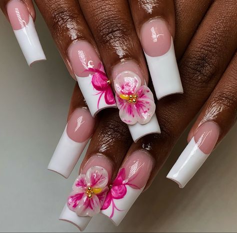 Hibiscus Flower Nails, Lotus Nails, Pink Hibiscus Flower, Nails 3d, Pink Hibiscus, Hibiscus Flower, Hibiscus Flowers, Flower Nails, Acrylic Nail Designs