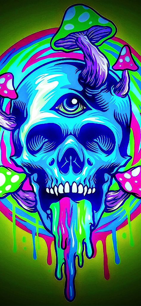 Trippy Skull Painting, Trippy Skull Art, Trippy Skull, Sugar Skull Painting, Mushroom Wallpaper, Trippy Painting, Trippy Wallpaper, Skull Painting, Nike Wallpaper