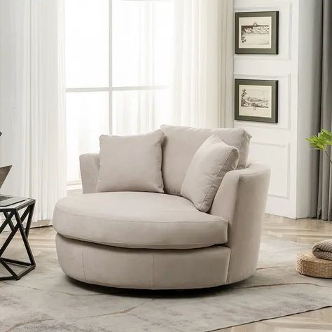 54" Wide Elegant Round Swivel Barrel Chair, Chair and a Half - Bed Bath & Beyond - 31518427 Oversized Reading Chair, Bedroom Reading Chair, Round Swivel Chair, Round Coffee Table Living Room, Circle Chair, Living Room Light, Chair For Living Room, Swivel Barrel Chair, Large Chair