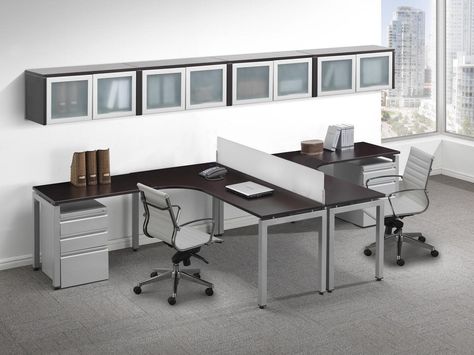 These T Shaped desks are perfect for home offices or businesses! https://goo.gl/SXFwUH Home Office 2 Desks Layout, T Shaped Desk For Two, Home Office 2 Desks, T Shape Desk, Home Office For Two People, T Shaped Desk, Desk For Two, Office For Two, Home Office Layouts