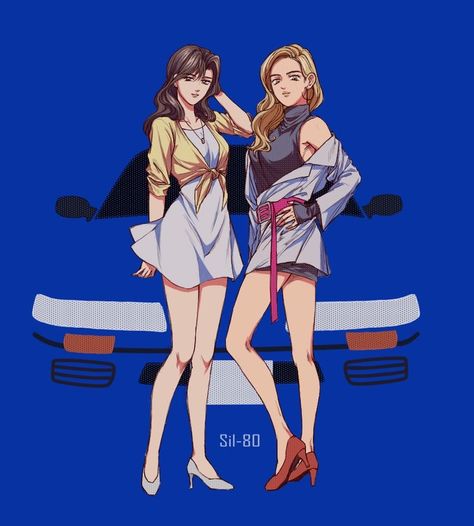 Jdm Girls, Initial D Car, Automotive Illustration, Style Anime, Initial D, Japanese Graphic Design, Old Anime, Car Drawings, Car Girl