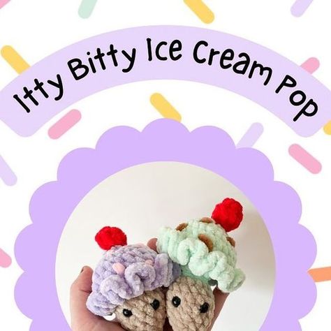 Ice Cream Crochet Pattern Free, Free Food Crochet Patterns, Crochet Amigurumi No Sew, Ice Cream Crochet Pattern, Small Plushies, Crochet Ice Cream, Crochet Toys Free Patterns, Instagram Pattern, Dog Days Of Summer