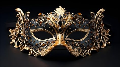 Photo gold masquerade venetian mask orna... | Premium Photo #Freepik #photo Masquerade Mask Design, Black And Gold Masquerade Mask, Masquarade Mask, Fantasy Mask, Masquerade Mask Black, Carnival Spirit, Golden Mask, Gold Masquerade Mask, Carnival Magic