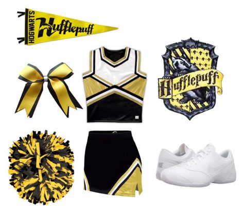 "Hufflepuff cheer uniform" by music4life14 ❤ liked on Polyvore featuring ChassÃ¨ and NIKE Harry Potter Uniform, Hufflepuff Outfit, Hogwarts Uniform, Cheerleader Outfit, Hogwarts Outfits, Cute Cheer Pictures, Harry Potter Stories, Harry Potter Shop, Harry Potter Cosplay