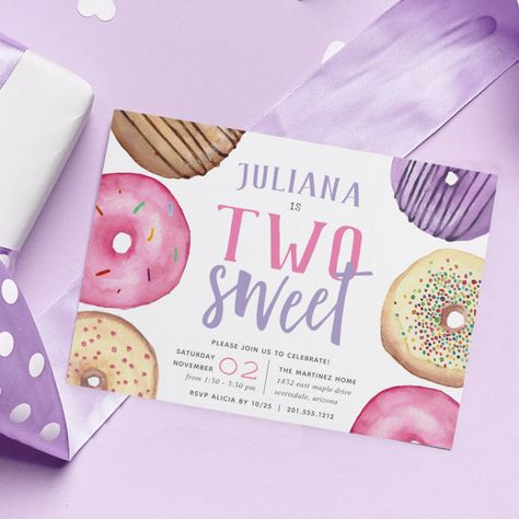 Two Sweet | Cute Donut Birthday Party Invitation - tap, personalize, buy right now! #Invitation #cute, #kids #birthday #party, #dessert Donut First Birthday Party, Donut First Birthday, Donut Birthday Party Invitations, Donut Birthday Party, 92nd Birthday, Donut Birthday Parties, Donut Birthday, Party Themes For Boys, Cute Donuts