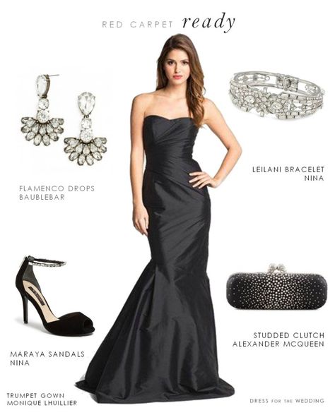 Get red carpet ready! Black Strapless Formal Gown via @Dress for the Wedding Accessorize Black Dress, Black Dress Accessories, Neon Prom Dresses, Black Formal Dress, Sparkly Prom Dress, Black Evening Gown, Strapless Prom Dress, Black Dress Formal, Black Strapless Dress