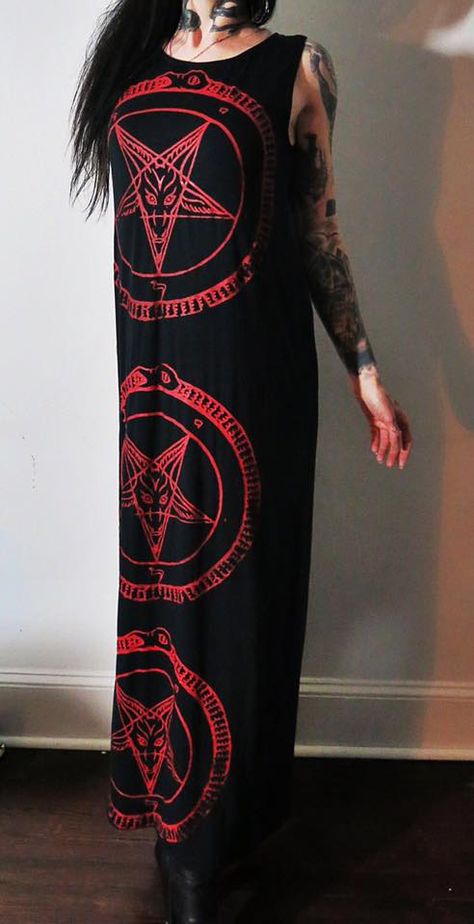 #pentagramdress #occultclothing #pentagram #satanic #satan #dark Pentagram Dress, Red Pentagram, Satanic Clothing, Occult Clothing, Occult Fashion, Dark Fashion, Goth Fashion, Black Metal, High Neck Dress