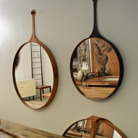 Leather Strap Mirror Living Room, Mirror Leather Strap, Round Mirror With Leather Strap, Shield Mirror, Leather Mirror, Frame Stand, Mirror Frames, Glass Design, Mirror