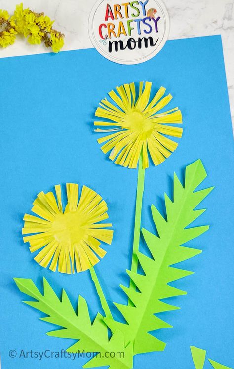 Dandelion Art Preschool, Preschool Dandelion Crafts, Dandelion Bulletin Board, Dandelion Craft For Kids, Dandelion Crafts, Veterans Day Crafts For Kids, Dandelion Craft, Veterans Day Crafts, Paper Flower Backdrop Diy