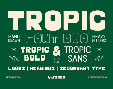 Tropic - Hand Drawn Font Duo by Ulysses Design Co on Dribbble Hand Drawn Typeface, Hand Drawn Font, Hand Fonts, Green Branding, Vintage Paper Textures, Pixel Font, Latest Fonts, Futuristic Fonts, Hand Drawn Fonts