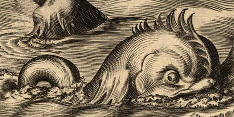 Old timey sea serpent.  In this form, it is usually a dolphin. 150 Dpi Images, Map Monsters, Nautical Drawings, Ancient Map, Sea Drawing, Myths & Monsters, Sea Serpent, Ancient Paintings, Sea Monster