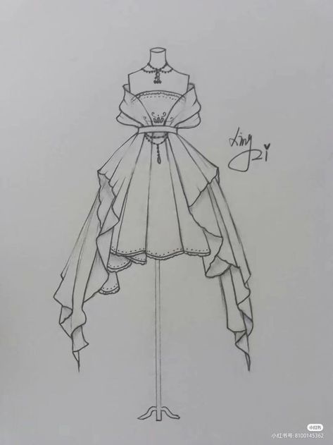 Drawing Dresses Ideas Fashion Sketches, Dress Design Ideas Sketches, Short Dress Drawing Fashion Sketches, Sketch Dress Fashion Design, Easy Drawings Of Dresses, Anime Clothes Sketch, Fashion Inspo Outfits Drawing, Aesthetic Dress Sketch, Fashion Outfits Sketches Pencil