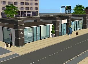 Mini Mall Design, Strip Mall Design, Ts4 Builds, Commercial Facade, Commercial Building Plans, Sims 2 House, Mall Ideas, Community Places, Hotel Design Architecture