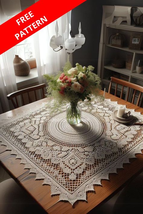 Learn how to create a beautiful vintage crochet tablecloth with this detailed pattern. Perfect for adding elegance and charm to your dining area. Crochet Tablecloth Square, Vintage Crochet Tablecloth, Square Tablecloth Crochet Pattern Free, Square Crochet Table Cloth Free Pattern, Crochet Table Cloths Free Patterns, Table Cloth Crochet Pattern Free, Tablecloth Crochet Pattern Free, Crochet Tablecloth Pattern Square, Crochet Doilies Free Pattern Vintage