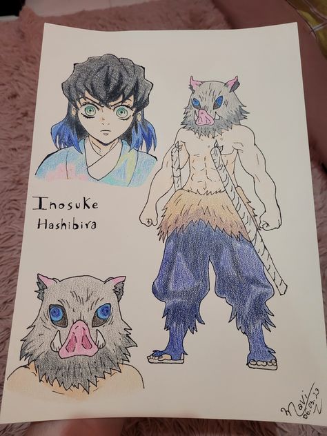 Demon Slayer Mini Drawing, Drawing Demon Slayer Characters, Demons Layer Drawing, Inosuke Drawing Sketch, Inosuke Painting, Inosuke Hashibira Drawing, Demon Slayer Drawing Inosuke, Anime Demon Slayer Drawing, Easy Demon Slayer Drawings