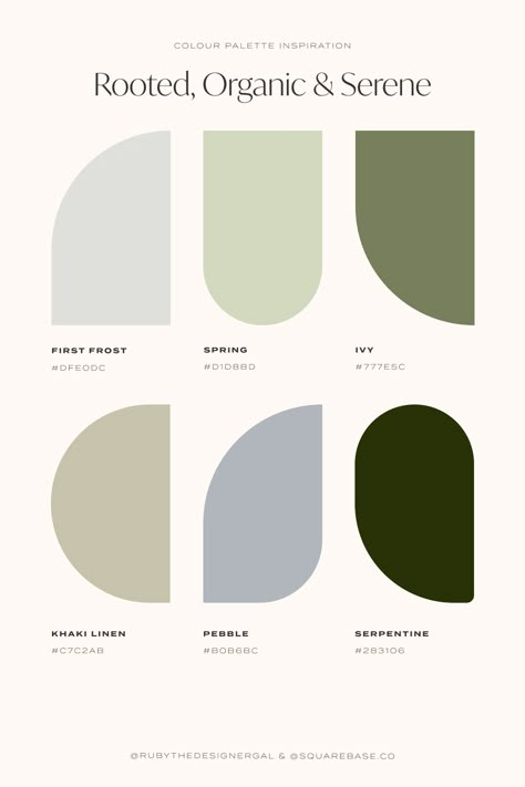 Rooted, organic and serene colour palette inspired by nature Earthy Greens Color Palette, Green Color Palette Website, Green Brand Color Palette, Website Colour Palette, Clean Color Palette, Earthy Colour Palette, Green Branding, Website Color Palette, Earthy Palette