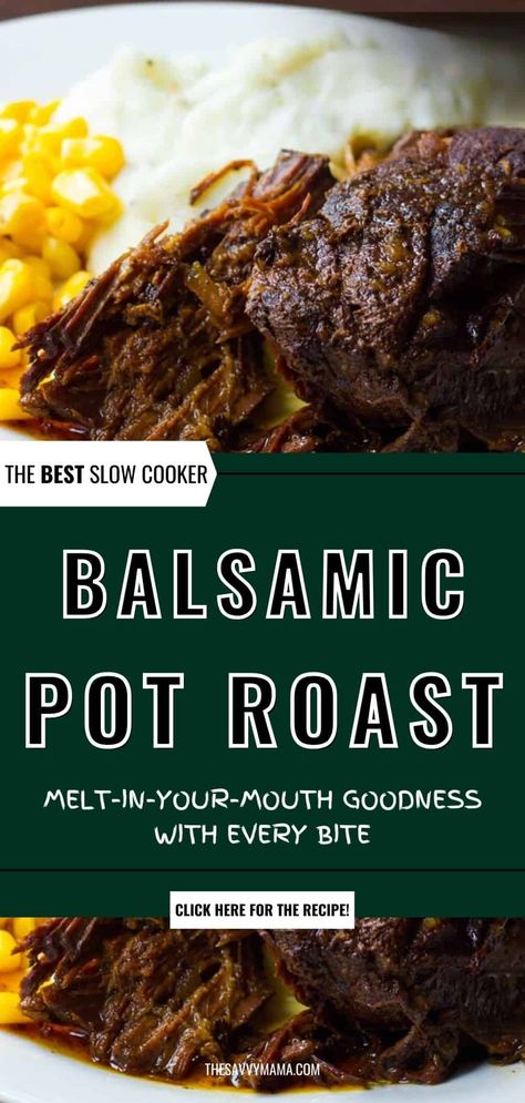 Enjoy the ultimate comfort meal with our Slow Cooker Balsamic Pot Roast! This tender chuck roast is infused with rich balsamic vinegar and a touch of honey. Perfect for busy weeknights or cozy weekends, this crockpot recipe will become a family favorite. Try it today for a delicious, hassle-free meal! Chuck Roast Crock Pot Recipes, Balsamic Pot Roast, Crockpot Roast Recipes, Chuck Roast Recipes, Pot Roast Crock Pot Recipes, Easy Crockpot Dinners, Slow Cooker Roast, Crockpot Roast, Roast Beef Recipes