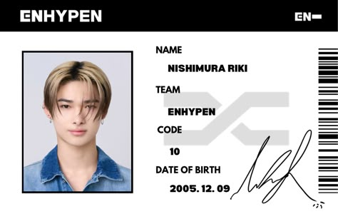 Enhypen
Id card
Riki
Niki Enhypen Crafts, Enhypen Id Card, Enhypen Id, Enhypen Printable, Enhypen Template, Enhypen Poster, Minion Card, Uno Cards, Passport Card