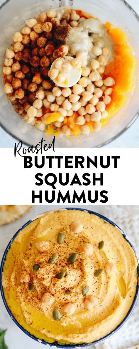 Roasted Butternut Squash Hummus - The Healthy Maven Butternut Roasted, Butternut Squash Hummus, Squash Hummus, Healthy Squash Recipes, Healthy Hummus, Hummus Ingredients, Hummus Recipes, Butternut Squash Recipes, Vegan Appetizers