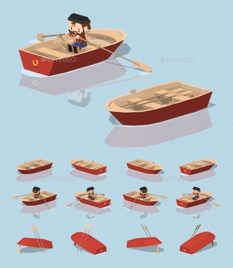 Low Poly Red Punt Boat Fishing Reference, Punt Boat, 3d Game Design, Background Architecture, Toon Characters, Boat Logo, Boat Illustration, Pirate Boats, Costa Nova