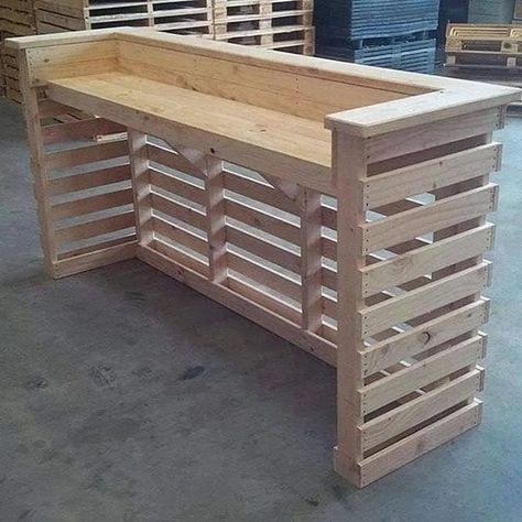 Get Woodworking plans:... - DIY Wood Projects | Facebook Palet Bar, Pallet Bar Diy, Furniture Dresser, Wood Wall Bathroom, Pallet Patio Furniture, Pallet Patio, 100 Dollars, Wood Pallet Wall, Wooden Pallet Furniture