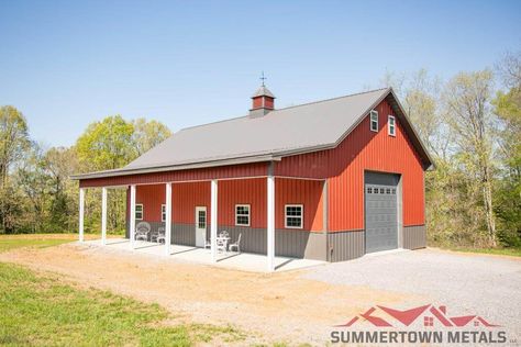 Summertown Metals – 30’x50’x14′ Residential Garage Summertown Metals, Pole Building Garage, Pole Barn Shop, Metal Pole Barns, Metal Garage Buildings, Pole Barn Garage, Post Frame Construction, Wood Truss, Post Frame Building