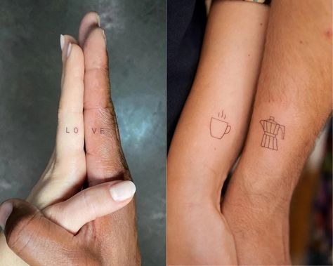 72 Matching Couple Tattoos That Aren’t Cheesy | Glamour Small Couple Tattoo Ideas, Tattoo Ideas Meaningful, Marriage Tattoos, Pair Tattoos, Couple Tattoo Ideas, Infinity Couple Tattoos, Finger Tattoos For Couples, Puzzle Piece Tattoo, Front Shoulder Tattoos