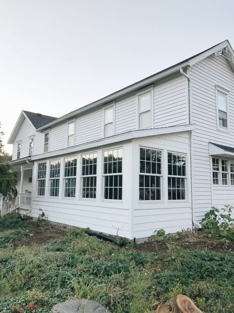 Sunroom Renovation, Sunroom Makeover, Sunroom Remodel, One Little Project, Sunroom Windows, Sunroom Kitchen, Kitchen Sunroom, House Is A Mess, Painted Trim