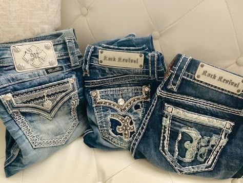 Rock revival and Miss me Jeans coming soon to POSHMARK Rock Revival Jeans Outfit, Rock Revival Jeans Women, Miss Me Outfits, Bedazzled Jeans, Mcbling Fashion, Bling Jeans, 2000s Clothes, Hunting Women, Country Girl Style