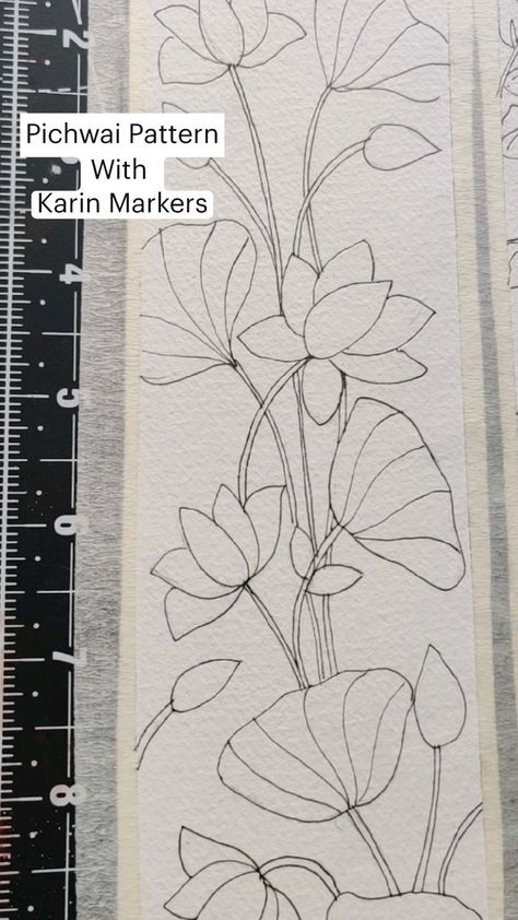 Water Colours Painting Flowers, Kalamkari Art Easy, Natural Design Drawing, Kalamkari Painting Easy, Pichwai Pattern, Pichwai Art Paintings, Watercolor Pen Art, Floral Art Drawing, Kalamkari Pattern