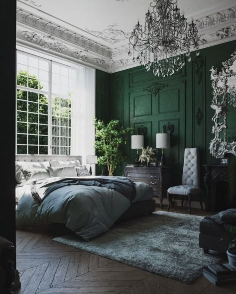 Emerald Green Bedrooms, बेडरूम डिजाइन, Green Bedroom Decor, Sage Green Bedroom, Interior Design Per La Casa, Dark Home, Green Walls, Green Bedroom, Christmas Bedroom