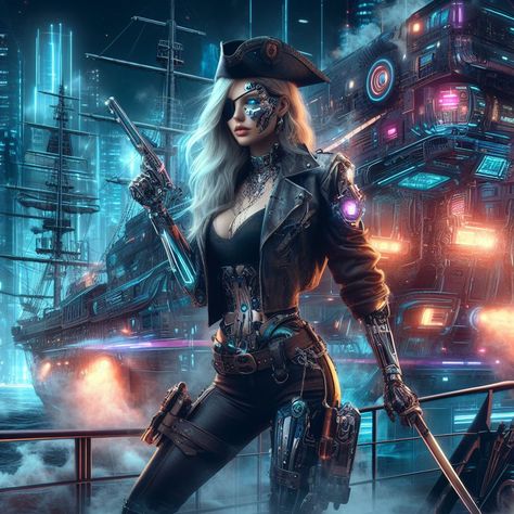 Cyberpunk,Pirate, Steampunk , Fantasy, Sci-fi,3D, Animation, AI, futuristic Cosplay Tattoo, Futuristic Cyberpunk, Steampunk Fantasy, Punk Women, Cyberpunk Girl, Fantasy Sci Fi, Girl Posters, Blurred Background, Posters Printable