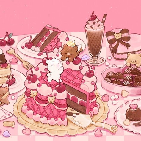 Japanese Food Drawing, Drinks Illustration, Kawaii Sweets, Desserts Drawing, Anime Bento, Chibi Food, Dessert Illustration, Cake Drawing, Cake Illustration