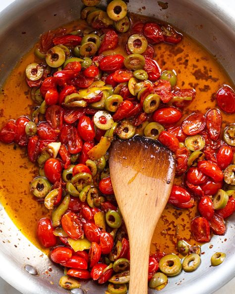 Aleppo Pepper Pasta Salad - Justine Doiron Pepper Pasta Salad, Justine Doiron, Aleppo Pepper, Pasta Salad Dressing, Calabrian Chili, Cherry Tomato Pasta, Best Pasta Salad, Red Onion Relish, Pepper Pasta