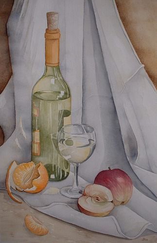 Watercolor Still Life, Life Sketch, Wine Painting, Afrique Art, Object Drawing, Food Painting, Wine Art, Still Life Drawing, 수채화 그림