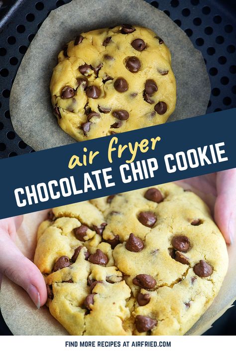 Sweets For One Person, Air Fryer Chocolate Chip Cookie For One, Air Fryer Cookie For One, Air Fryer Cookies Chocolate Chips, Recipe For One Cookie, Chocolate Chip Cookie Air Fryer, Airfryer Cookies Recipes, One Person Cookie, Desserts For One Person