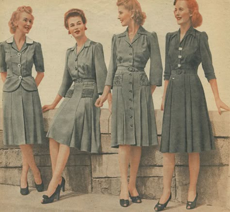 1940'S Women Fashion Styles | 1940′s Fashion Line. Vintage Clothes 1940s, 40s Mode, 1940s Fashion Women, 1940s Women, 1940s Woman, 1940s Outfits, Fashion 1940s, 40s Fashion, 1940s Dresses