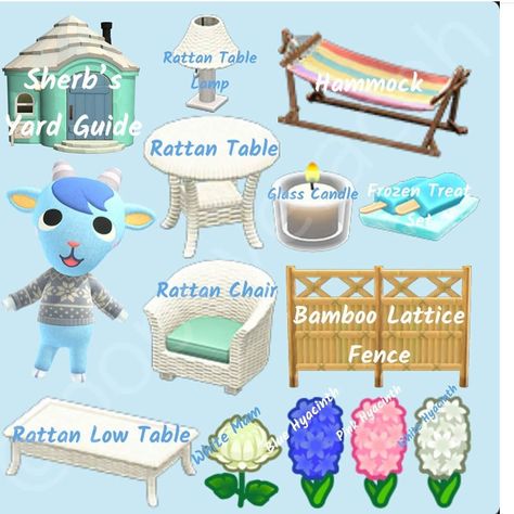 Sherb's yard guide #animalcrossing #animalcrossingnewhorizons #acnh #yardguide #acnhyardguide Acnh Villagers Yard, Animal Crossing Yard Guide, Acnh Villager Yard, Acnh Yard Guide, Frozen Chair, Outset Island, Acnh Yard Ideas, Animal Crossing Yard, Acnh Guide